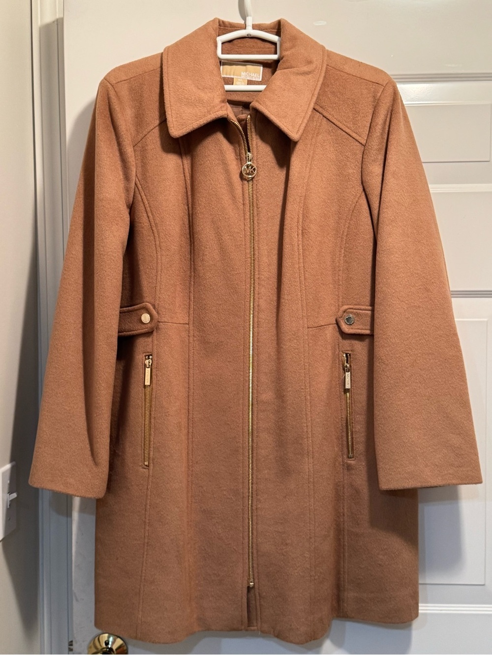 Michael Kors Tan Zip-Front Wool Blend Trench Coat